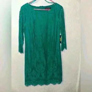 Jessica Howard Green Size 10 Lace Mini Party Dress 3/4 Sleeve NWT